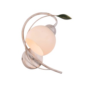 Elegante applique da parete con design floreale e paralume in vetro smerigliato.