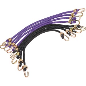 Set da 8 LUX tenditori elastici in gomma (25 cm) con ganci in metallo, 4 viola e 4 neri, per viaggio e trasporto.