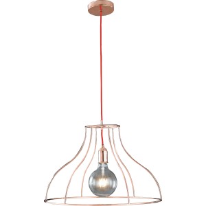 Lampada a sospensione moderna color rame con cavo rosso. Lampada decorativa per interni.