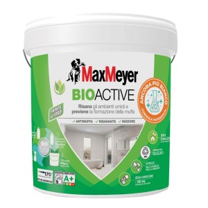 Secchio di pittura per interni bianca MaxMeyer BIOACTIVE, ideale per ambienti umidi e prevenzione muffa.