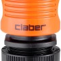 Raccordo Claber per sistemi di irrigazione, arancione e nero.