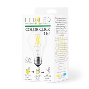 Lampadina LED E27 con cambio temperatura colore, 8W, 960lm. Ideale per illuminazione d'atmosfera.