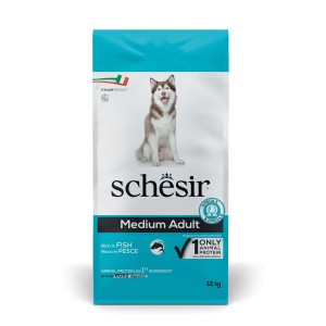 Schesir Cibo per cani secco Medium Adult, alimento completo per cani con pesce, 12kg.