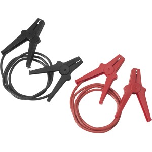 Cavi di avviamento con pinze rosse e nere per assistenza stradale.