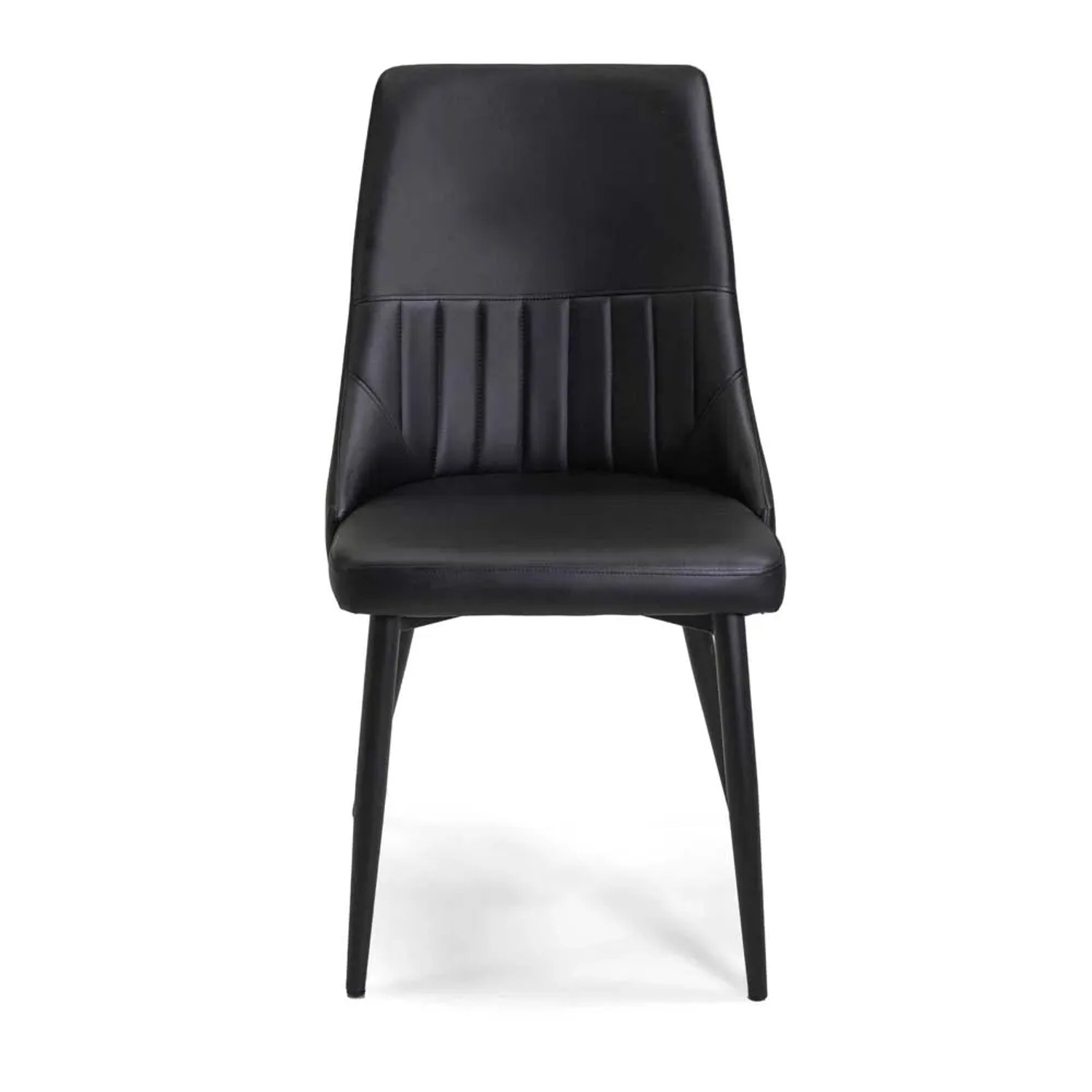 Sedia imbottita nera t.b.t. con rivestimento in similpelle e gambe dritte.