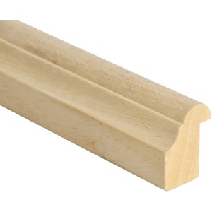 Cornice profilata in legno chiaro non trattato, adatta come elemento decorativo.