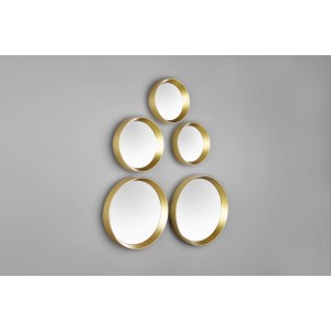 Set di 5 specchi decorativi Lia Mirrors & More, cornici nero-oro, varie dimensioni.