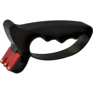 t.b.t. utensile da cucina con manico nero e inserto rosso.