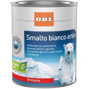Barattolo di smalto bianco lucido OBI Arctic, 750ml. Smalto acrilico rinforzato PU per interni ed esterni.