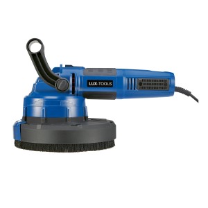 Levigatrice per cartongesso LUX TBS-1050: Levigatrice blu con ampio disco abrasivo e maniglia ausiliaria.