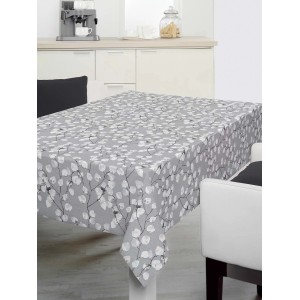 Tovaglia grigia con motivo floreale per la tavola da pranzo.