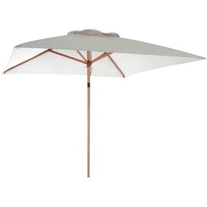 Ombrellone da balcone t.b.t. con struttura in legno e telo quadrato beige.