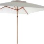 Ombrellone da balcone t.b.t. con struttura in legno e telo quadrato beige.