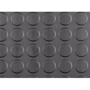 Piastrella per pavimenti in PVC nero con motivo a borchie antiscivolo.