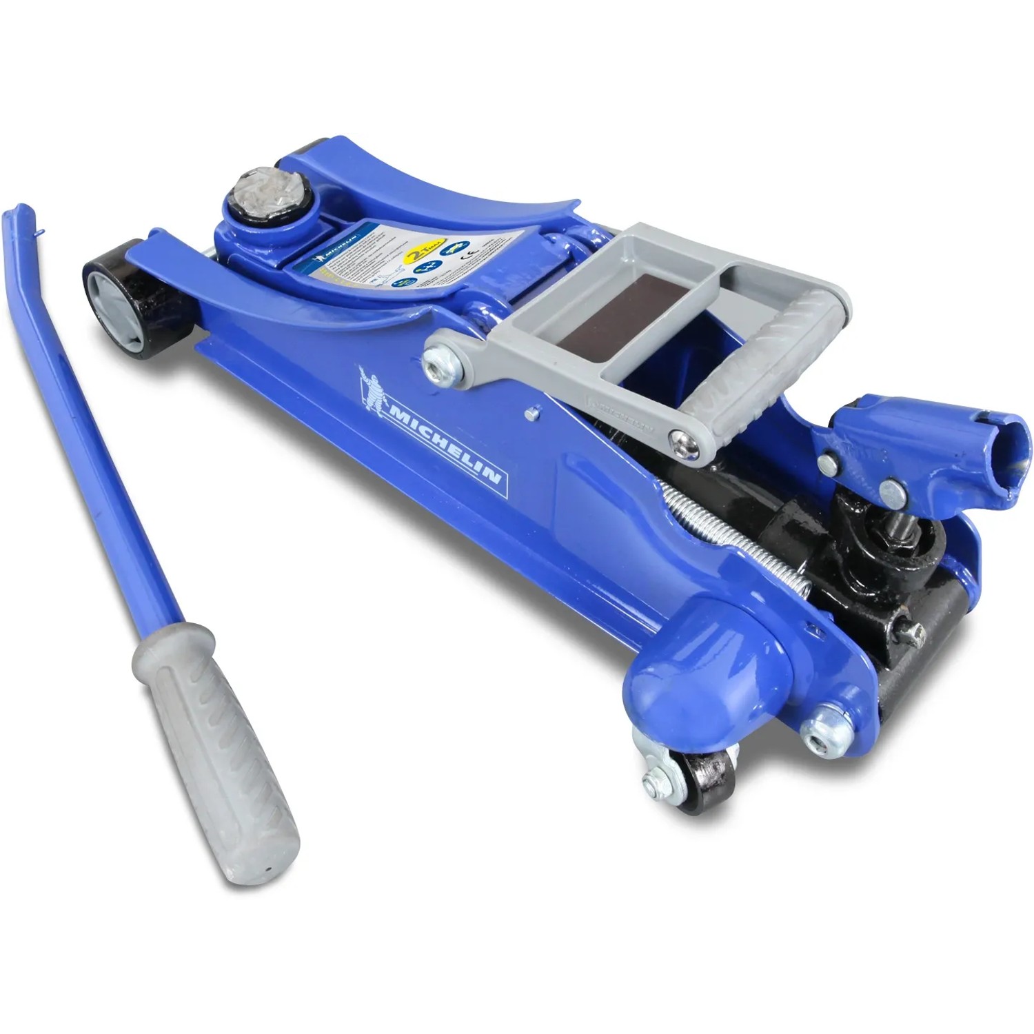 Cric auto blu, accessorio per autofficina.