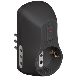 Adattatore multiplo t.b.t. nero con interruttore e presa.