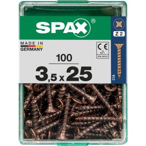 Viti per legno SPAX 3,5x25 mm, 100 pezzi in contenitore trasparente.