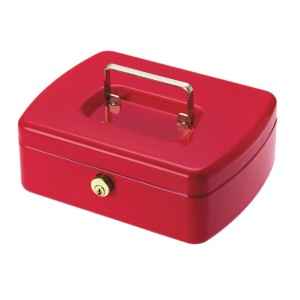 Cassetta di sicurezza rossa Burg Wächter Office Line 2207 in acciaio con maniglia e serratura a cilindro.