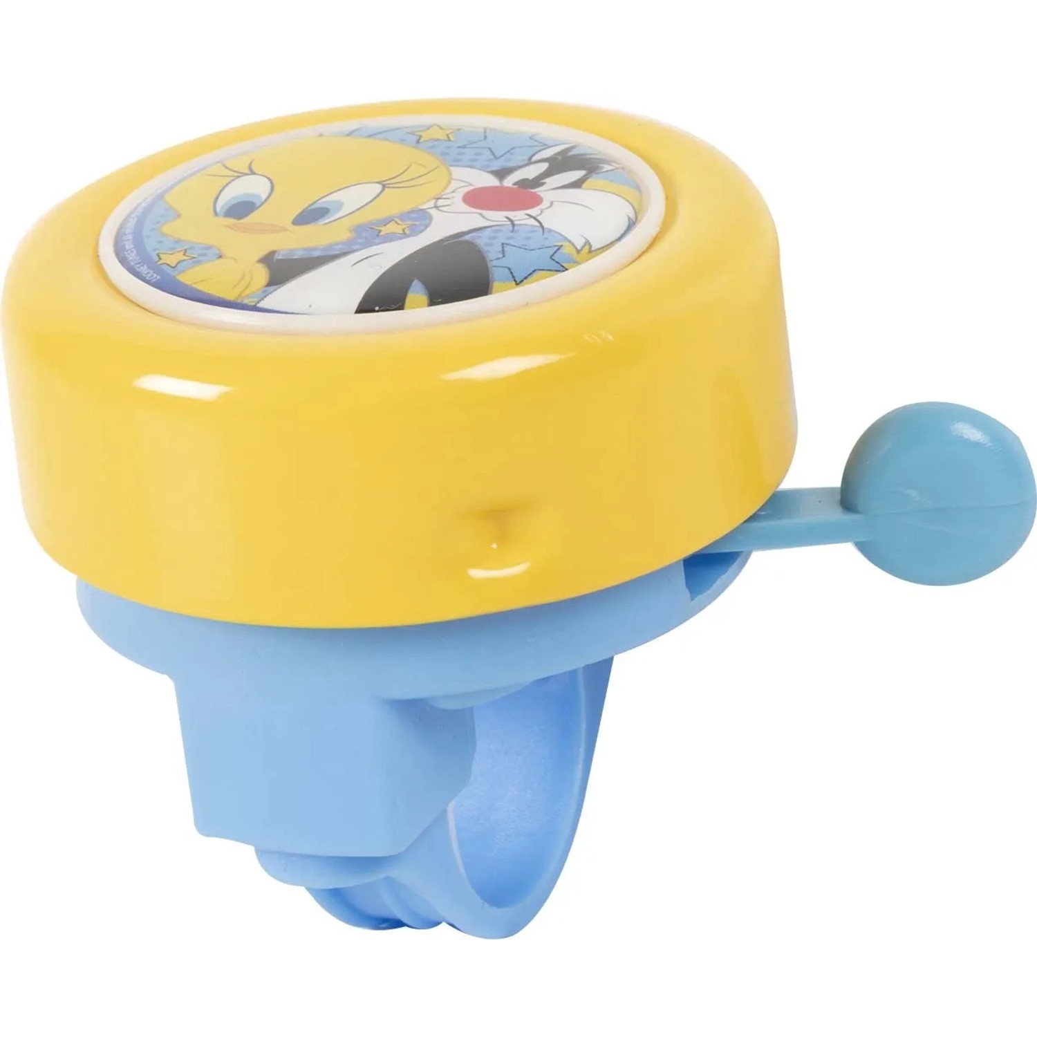 Campanello per bici giallo con design Tweety e Sylvester per bici da bambini.