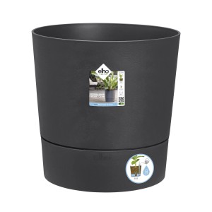 Vaso per piante rotondo Elho Greensense, 43 cm, grigio antracite, con riserva d'acqua e ruote integrate.