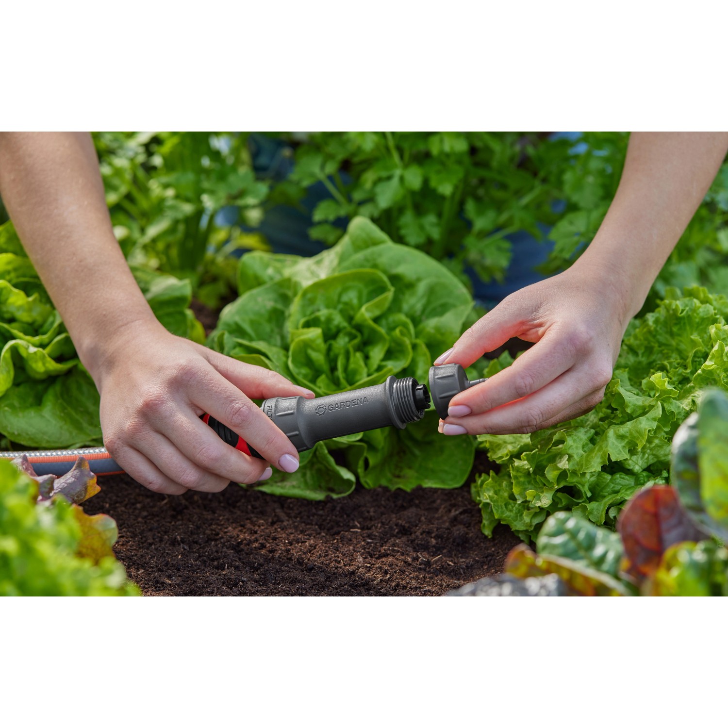 Gardena Unità base 1000 Micro-Drip-System in uso: Riduttore di pressione per irrigazione ottimale.