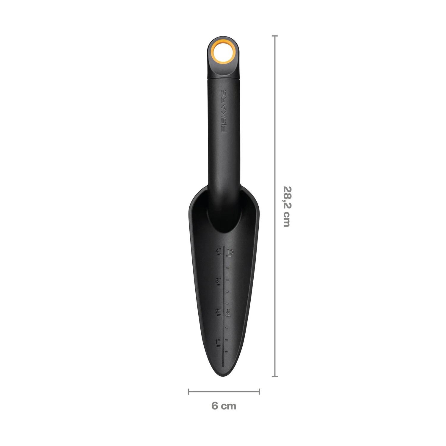 Stretta zappa da trapianto Fiskars Solid nera (6x28,2cm) per la lavorazione del terreno e il trapianto.