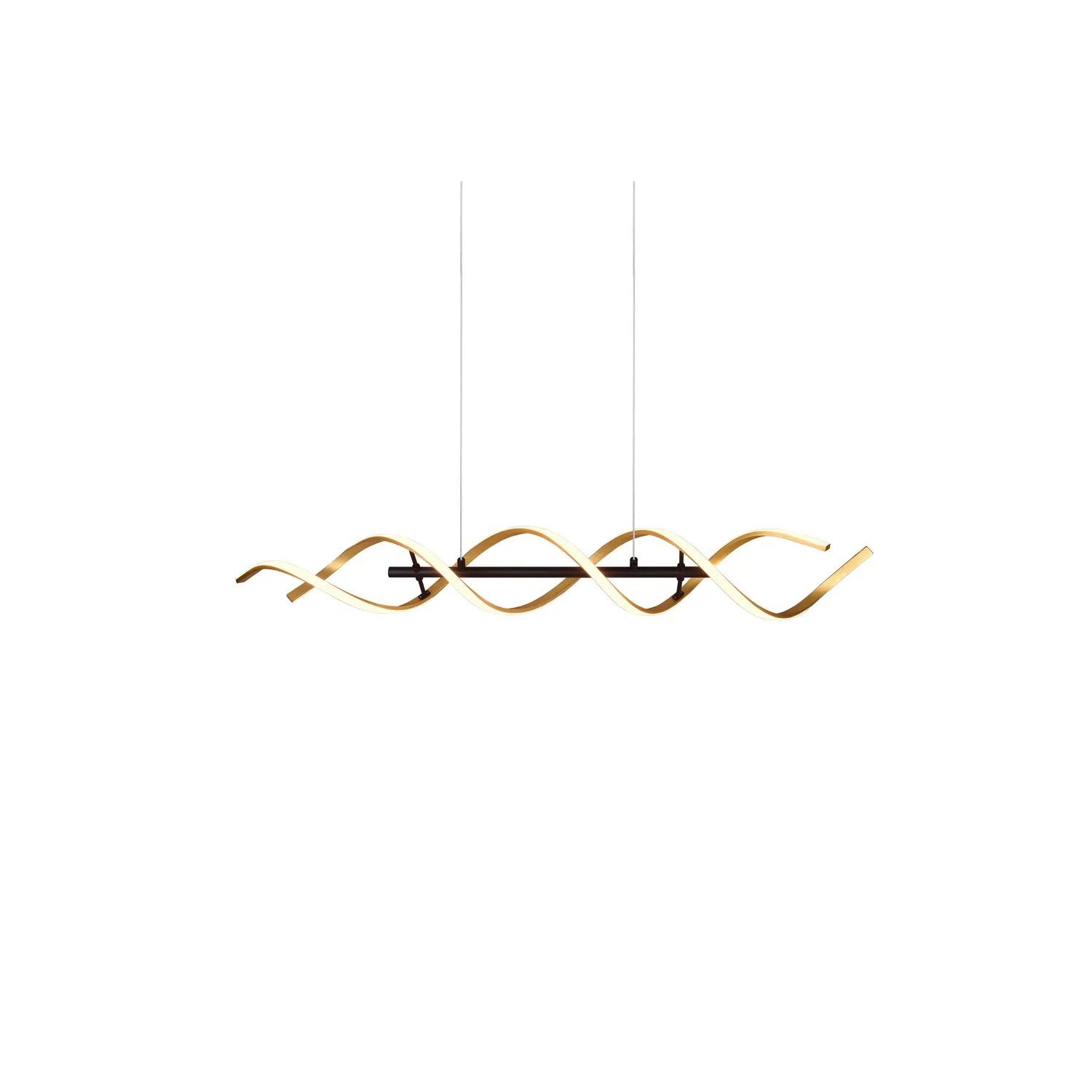 Lampada a sospensione a LED Trio Sequence color oro con design curvo, larghezza 104,5 cm.