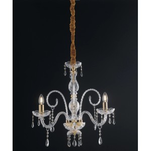 Elegante lampada a sospensione / lampadario t.b.t. con decorazioni in cristallo trasparente.