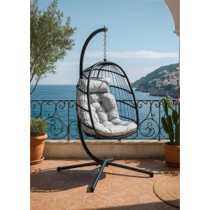 Poltrona sospesa in rattan e acciaio Gaia 74x64x106 cm nero
