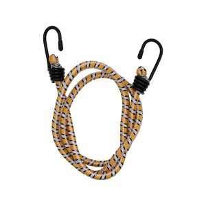 Corda elastica giallo-bianca con ganci per fissaggio carichi.