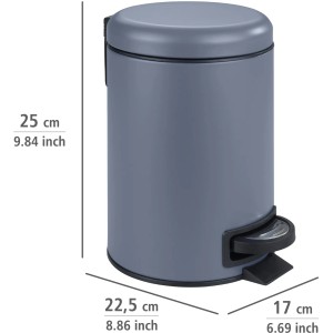 Wenko Pattumiera a pedale Leman Slateblue, 3 litri, cestino cosmetico in acciaio con pedale.