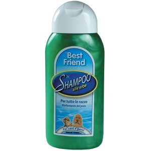 Flacone verde di Shampoo alle Erbe Best Friend per cani e gatti.