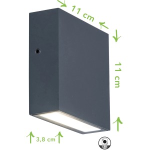 Moderna lampada da parete per esterni a LED Lutec Gemini XF antracite, 11x11x3,8 cm.
