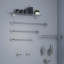 Set accessori bagno t.b.t.: porta asciugamani, dispenser sapone, mensola e altro per doccia e bagno.