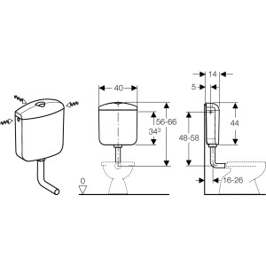 Disegno tecnico: cassetta di risciacquo esterna Geberit AP117 in bianco con dimensioni.