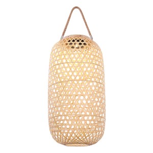 Lanterna solare decorativa in bambù con manico.