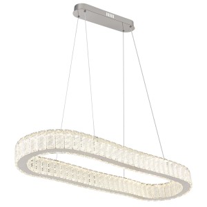 Moderna lampada a sospensione t.b.t. con design ovale in cristallo per un'illuminazione elegante.