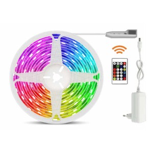 Striscia LED t.b.t. su bobina con telecomando e alimentatore.