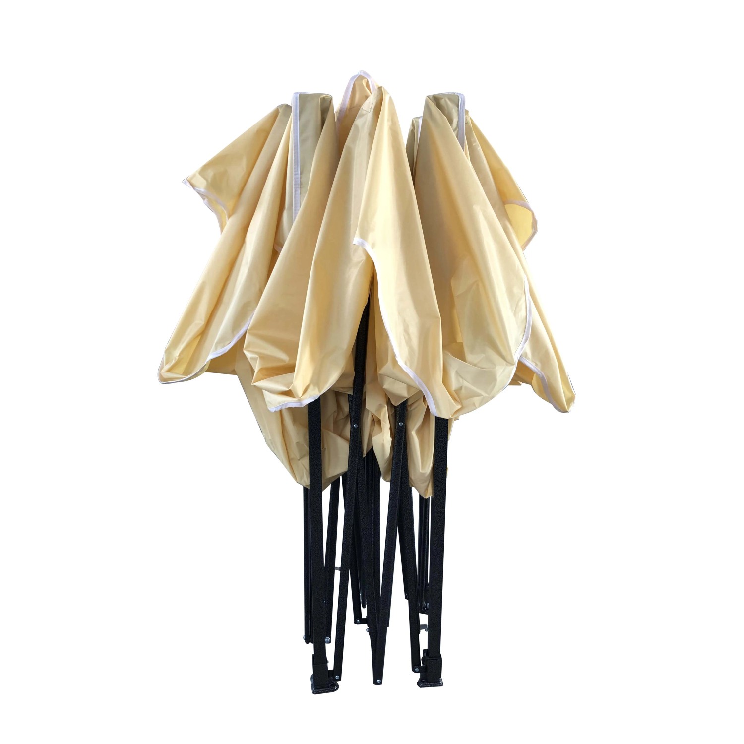 Gazebo t.b.t. piegato con tetto beige e struttura nera.