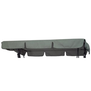 Tettuccio parasole grigio per un'altalena da giardino. Copertura resistente alle intemperie per più ombra in giardino.