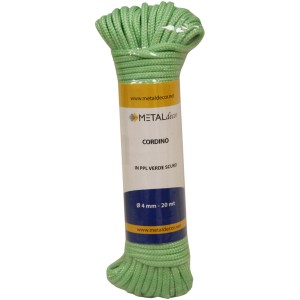 Corda verde, diametro 4 mm, lunghezza 20 m, arrotolata.