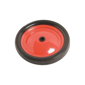 Ruota leggera con cerchio in metallo rosso e pneumatico in PVC nero, Ø 180 mm.