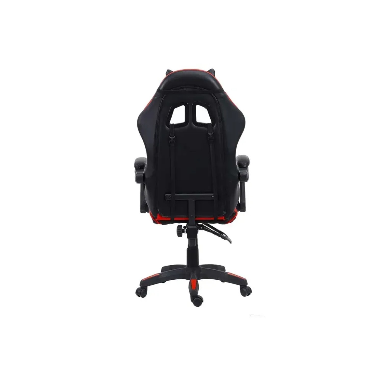 Vista posteriore della sedia gaming t.b.t. in nero e rosso.