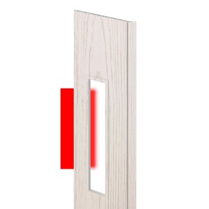 Dettaglio di una porta a soffietto t.b.t. chiara (Porte a soffietto) con ritaglio rettangolare allungato.