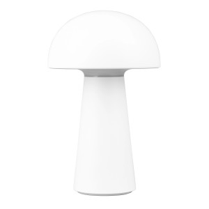 Lampada da tavolo LED Reality Lennon bianca a forma di fungo, dimmerabile, adatta per interni ed esterni.