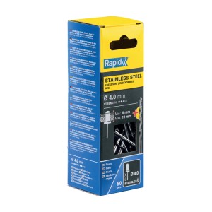 Rivetti Rapid Acciaio INOX Ø4.0 x 14 mm Conf. da 50 Pezzi e Punta Trapano incl