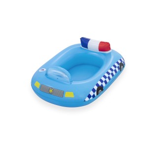 Piscina gonfiabile blu a forma di auto della polizia. Accessorio per piscina.