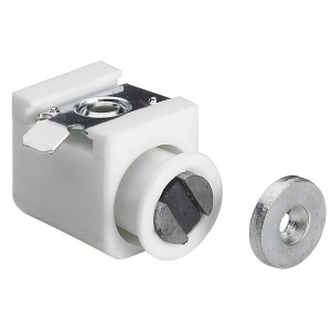 Chiusura magnetica a scatto in plastica bianca, scorrevole, set da 2 per accessori mobili.