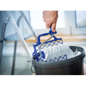 Set pittura LUX Dispersion 18 cm, 3 pezzi, con rullo, telaio e griglia per pittura sul secchio.