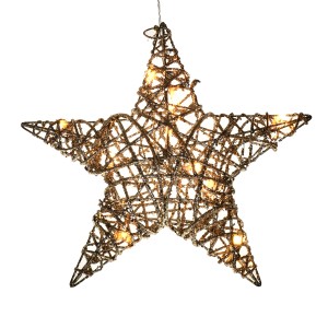 Luce decorativa a forma di stella per interni, in rete metallica con LED bianco caldo.